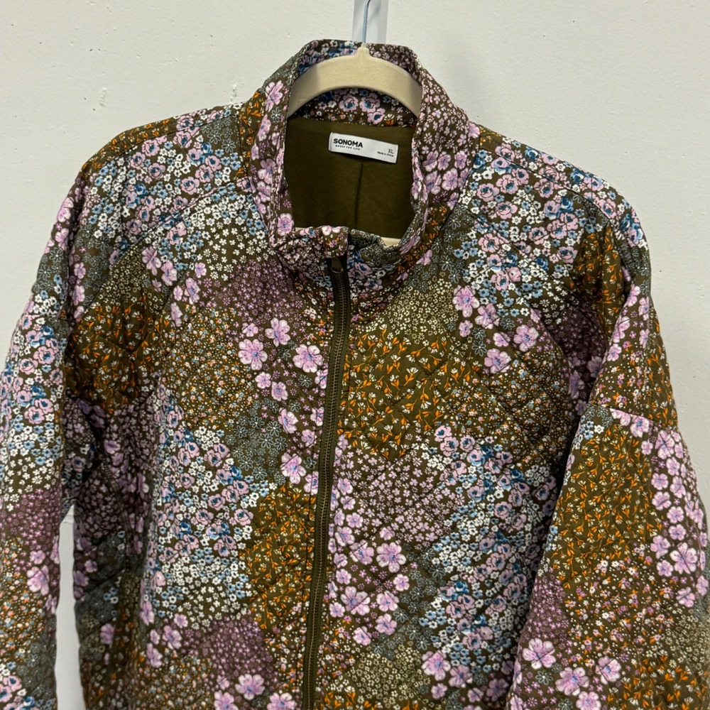 Sonoma Goods For Life Womens XL Floral Quilted Puffer Bomber Jacket Full Zip - Picture 5 of 11